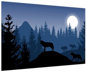 Kép - Egy farkasfalka teliholdkor (90x60 cm)