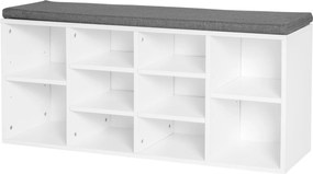 HOMCOM Cipőtartó Pad 8-10 Pár Cipőhöz Állítható Polcokkal, Forgácslap, Fehér, 104 x 30 x 48 cm | Aosom