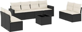 vidaXL 9 részes fekete polyrattan kerti ülőgarnitúra párnákkal