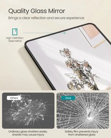 Állványos tükör, téglalap alakú, fekete, edzett üvegből, 150 x 40 cm