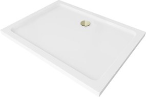 Mexen SLIM - Téglalap alakú zuhanytálca 130x100x5cm + arany szifon, fehér, 40101013G