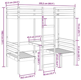 fehér fenyő galériaágy-keret asztallal és székekkel 80 x 200 cm