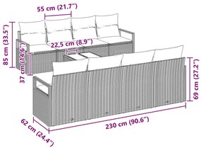 9 részes kerti kanapé szett párnákkal Barna Poli Rattan, 2 fős kerti kanapé párnákkal Barna Poli Rattan