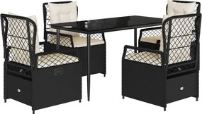 vidaXL 5 részes fekete polyrattan kerti étkezőgarnitúra párnákkal