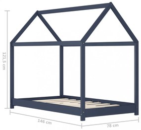 szürke tömör fenyőfa gyerekágy-keret 70 x 140 cm