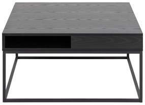 Fekete dohányzóasztal kőrisfa dekoros asztallappal 80x80 cm Willford – Actona
