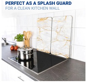Fehér-aranyszínű edzett üveg tűzhely fedőlap szett 2 db-os 30x52 cm Marble – Wenko