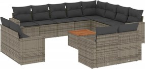 vidaXL 13 részes szürke polyrattan kerti ülőgarnitúra párnákkal