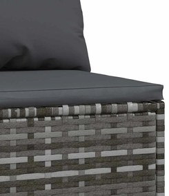 Szürke polyrattan kerti középső kanapé párnával
