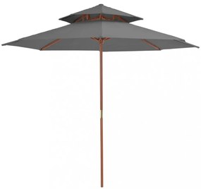 antracitszürke kétszintes napernyő fa rúddal 270 cm