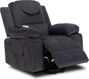 Fotel Masujący Elektrycznie Rozkładany FENIX z Funkcją Wstawania Ciemny Popiel