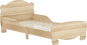 AIYAPLAY Gyerekágy 3 éves kortól 140x70 cm Fa Gyerekágy Medvefej Formájú Fejtámlával 80 kg Terhelhetőség a Természetes Hálószobához | Aosom