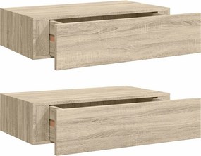 vidaXL 2 db tölgyszínű MDF falra szerelhető fiókos polc 40x23,5x10 cm