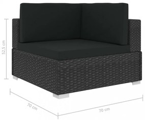 12 részes fekete polyrattan kertibútor-garnitúra párnákkal
