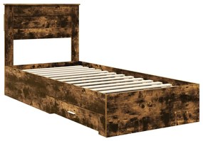 vidaXL Ágykeret fiókkal Füstölt tölgy és ezüst 75 x 190 cm Faanyag