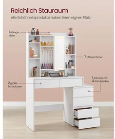 Fésülködőasztal, sminkasztal tükörrel világítással fiókokkal és állítható polcokkal...