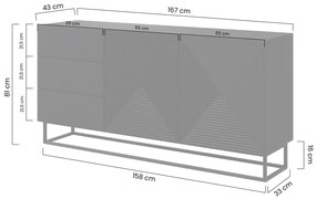 Asha komód 167 cm fémkereten - fehér matt