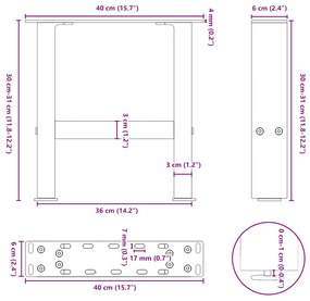 2 db antracitszürke acél dohányzóasztal láb 40x(30-31) cm