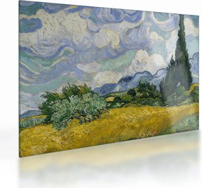 Üveg kép - Vincent van Gogh, Wheat Field with Cypresses, reprodukciók (70x50 cm)