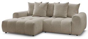 Bézs zsenília kinyitható-tárolóhelyes sarokkanapé (bal oldali-heverő résszel) Roxelane – Bobochic Paris
