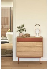 Yoko téglavörös fiókos komód tölgyfa dekorral - Teulat
