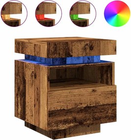 vidaXL 2 db antik fa színű éjjeliszekrény LED-fényekkel 40x39x48,5 cm