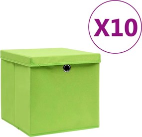 vidaXL 10 db zöld fedeles tárolódoboz 28 x 28 x 28 cm