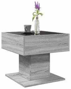 szürke sonoma szerelt fa dohányzóasztal LED-del 50 x 50 x 45 cm