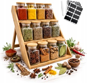 Fűszerrendező Készlet 12 Tégely 150ml Tárolók Üveg matricák