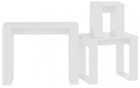 3 db fehér, rétegelt fa egymásba rakható asztal