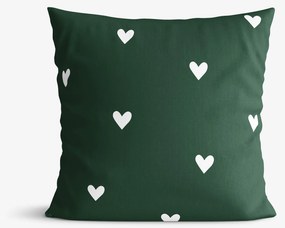 Goldea pamut párnahuzat - szívecskék, sötétzöld alapon 45 x 45 cm