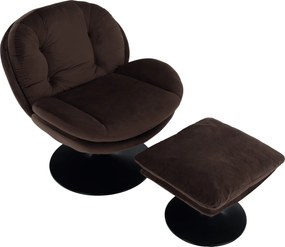 Luxus forgófotel lábtartóval, barna Velvet szövet, ADELMO