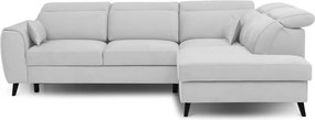 Fehér bársony kinyitható-tárolóhelyes sarokkanapé (jobb oldali-L alakú) Noble – ELTAP