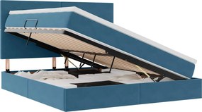 vidaXL Ágy tárolóval és matraccal Sötét kék 180 x 200 cm Bársony