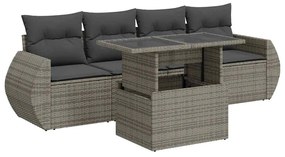 vidaXL 5 részes szürke polyrattan kerti ülőgarnitúra párnákkal