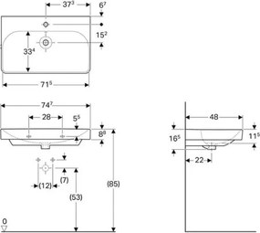 Geberit 500.249.01.1 - Falra szerelhető Smyle Square mosdó 75x48 cm, kerámia, fehér