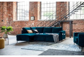 Türkiz bársony kinyitható sarokkanapé (bal oldali) Lofty Lilly – Miuform