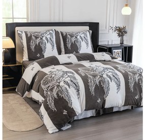 2 db Mikroplüss ágyneműhuzat szett TIRSO szürke-fehér + mikroplüss lepedő SOFT 180x200 cm fehér, kétszemélyes