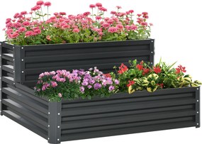 Outsunny 2-Tiers Városi Kertészeti Ültetődoboz Kültéri Acél Növényládával Lépcsőformában Gyógy- és Fűszernövények, Virágok Terasz Kerthez 120x101x58 c