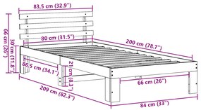 Fenyőfa Ágykeret Fehér Fa 80 x 200 cm Fehér ágykeret