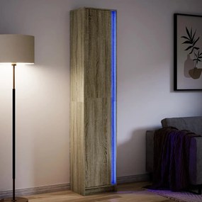 sonoma tölgy szerelt fa LED-es magasszekrény 41,5x32,5x200 cm