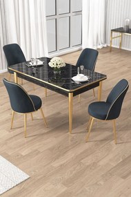 Rewa étkezőgarnitúra, fekete márvány-arany, 110 cm – TR240CHR3046
