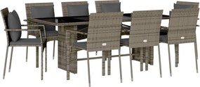 vidaXL 9 részes szürke polyrattan kerti étkezőgarnitúra párnával