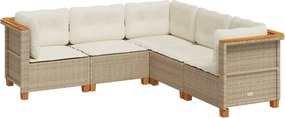 vidaXL 5 részes bézs polyrattan kerti ülőgarnitúra párnákkal