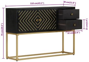 fekete és arany tömör mangófa tálalószekrény 110 x 30 x 75 cm