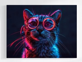 Poszter Portré Macska Rózsaszín Szemüveg Techno Nerd 100x75