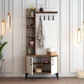 Fiókos szekrény cipővel és polcokkal Viyana Walnutand White