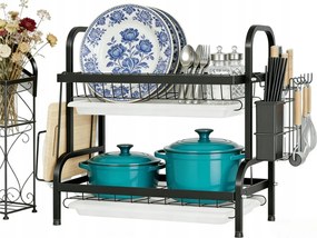 Edényszárító Kétszintes Álló Fekete Csepegtető Tányér Evőeszköz