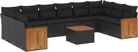 vidaXL 11 részes fekete polyrattan kerti ülőgarnitúra párnákkal