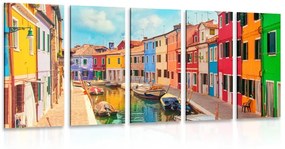 5-részes kép pasztell színű házak a városban